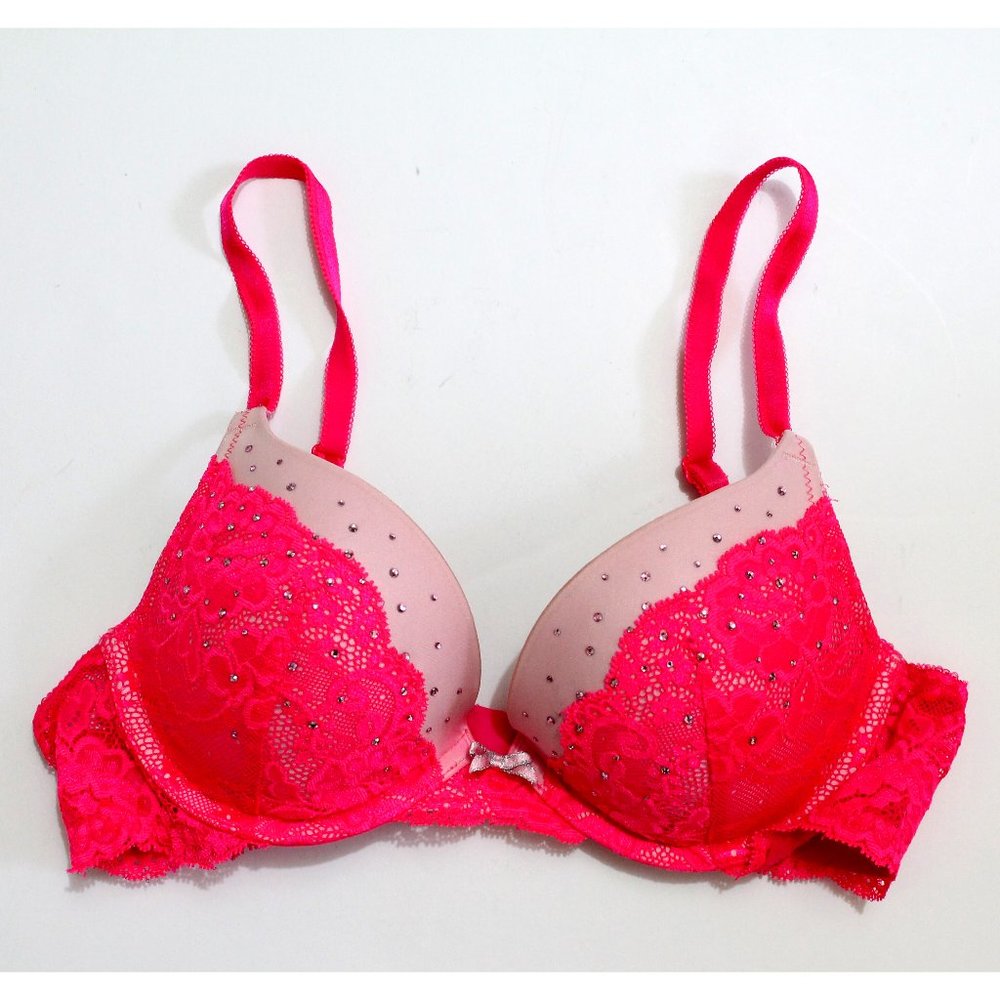 Victoria Secret Rhineston Lace Push-Up 34B Fuchsia
